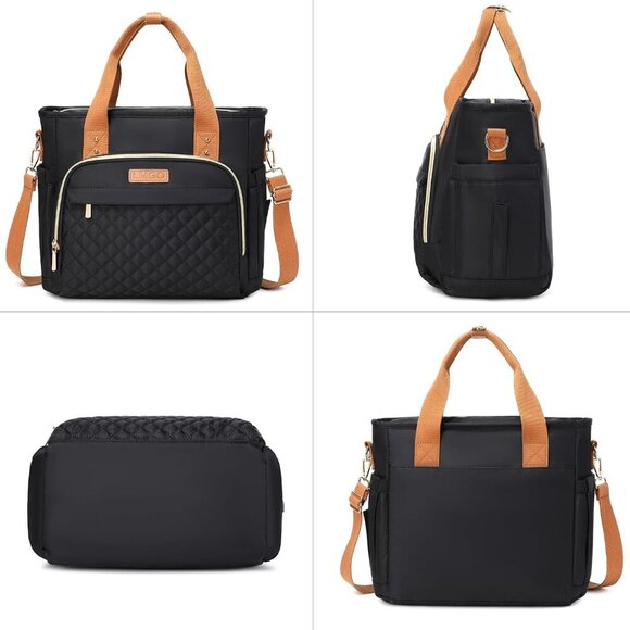 Women's Quilted Tote Bag with Multiple Pockets Water-Resistant Polyester - Picture 5 of 6